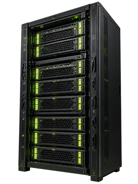 Detailed view of a rack-mounted physical server with drive bays and cooling vents
